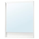 Veidrodis FAXÄLVEN - baltas, stačiakampis, su integruotu pritemdomu apšvietimu aplink rėmą, stiklas su apsaugine plėvele.