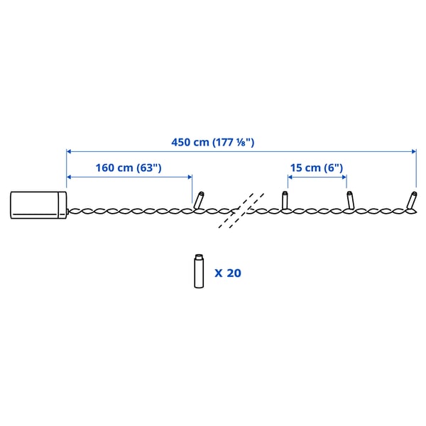 GETKÅL LED lempučių girlianda, veikia su baterijomis lauko, 4.5 m