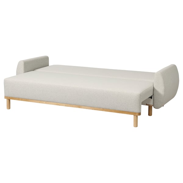 GRUNNARP sofa-lova šviesiai pilkos spalvos, minimalistinio dizaino su daiktadėže, paminkštintu atlošu ir sėdyne, kabrioletas miegui.