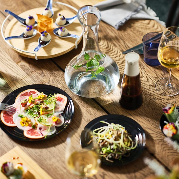 HALVTOM Butelis su snapeliu, stiklas/ruda, 19 cm