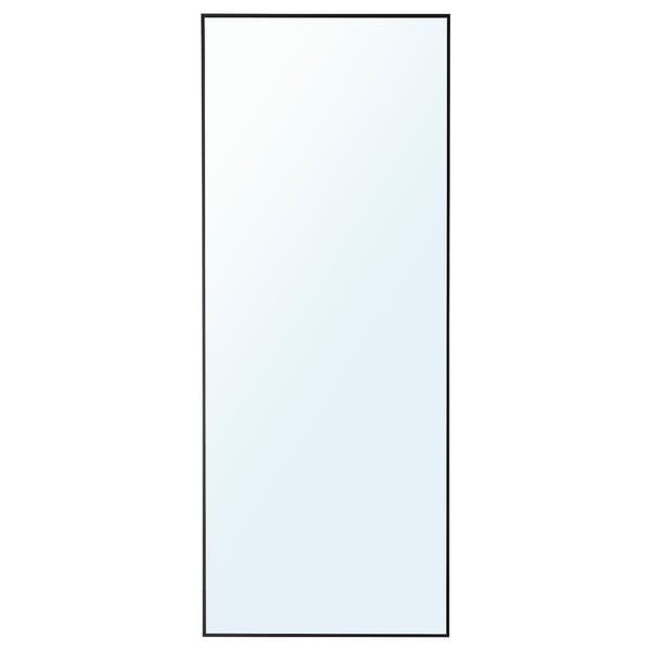 Juodo rėmo veidrodis HOVET, stačiakampis, viso kūno aukščio, minimalistinio dizaino, idealiai tinka vonios kambariams ar svetainėms.