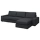 KIVIK sekcijinė sofa, pilka, modernaus dizaino, su gultu, atlošiama nugara, pliušinėmis pagalvėlėmis.