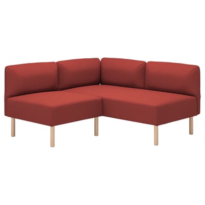 Ryškiai raudona LILLEHEM modulinė sofa, medinės kojos, švarios linijos.