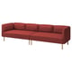 LILLEHEM raudono audinio sekcijinė sofa, modernaus dizaino su kvadratinėmis rankomis, medinėmis kojomis.
