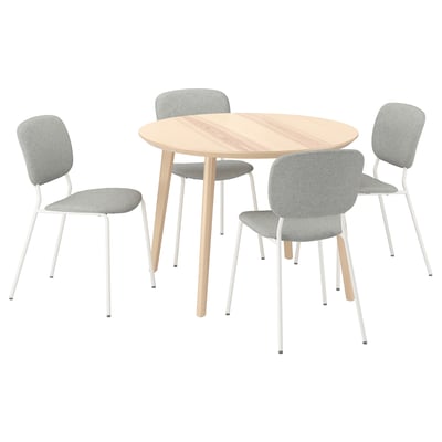 LISABO / VIHALS Stalas ir 4 kėdės, uosio lukštas/balta „Tibbleby“ smėlinė pilka, 105 cm