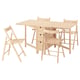 IKEA NORDEN komplektas: šviesaus medžio valgomojo stalas su 4 sulankstomomis kėdėmis, minimalistinis ir taupantis vietą.