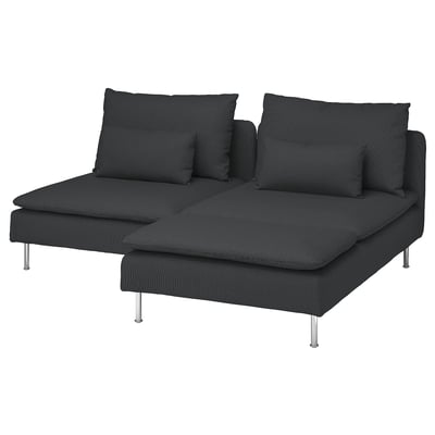 Moderni juoda sofa SÖDERHAMN, l formos su nuimamomis pagalvėlėmis, stilinga žemo profilio, gilios sėdynės.