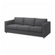 Pilka VIMLE 3 vietų sofa su aptakiu, moderniu dizainu, pasižyminti švariomis linijomis ir patogia, kviečiančia išvaizda.