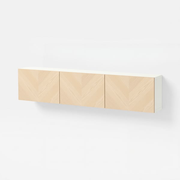 BESTÅ Комбинация настенных шкафов, белый/хедевикен ясеневый шпон, 180x22x38 см