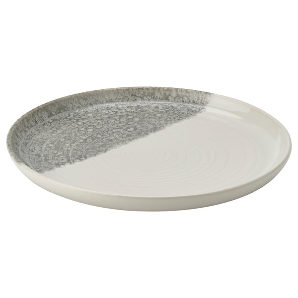 Тарелка КРУСТИСТЕЛ, белая с серым рисунком, круглая, керамогранит.