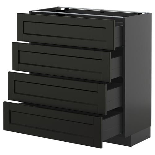 Черный кухонный гарнитур ikea METOD с 4 ящиками из темного дерева.