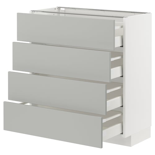 Белый кухонный шкаф METOD со светло-серыми ящиками для хранения, обеспечивающий современное, чистое хранение.