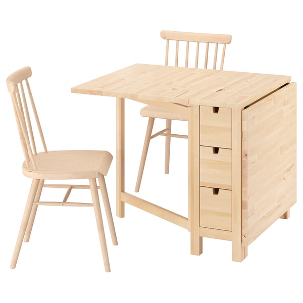 IKEA NORDEN из лёгкого дерева складных столов и стульев. Ящики для хранения, натуральная отделка, скандинавский дизайн.