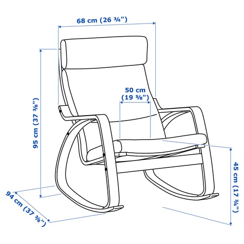 Иллюстрация с размерами для товара: POÄNG.