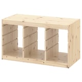 Рама для хранения легкого дерева ikea TROFAST. Представляет собой деревянный куб светлого цвета с открытой конструкцией, с несколькими пазами для регулируемых стеллажей.