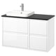ÄNGSJÖN: white wall-hung vanity, 4 drawers, black marble countertop, square modern sink.