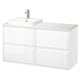 Modern white wall-mounted bathroom vanity with marble top and square sink.