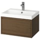 A modern bathroom sink unit, named ÄNGSJÖN, in brown oak with a white basin. It has a single drawer and a sleek, minimalist design.