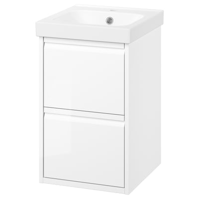 White ÄNGSJÖN wall-mounted bathroom cabinet with two drawers and integrated handles.