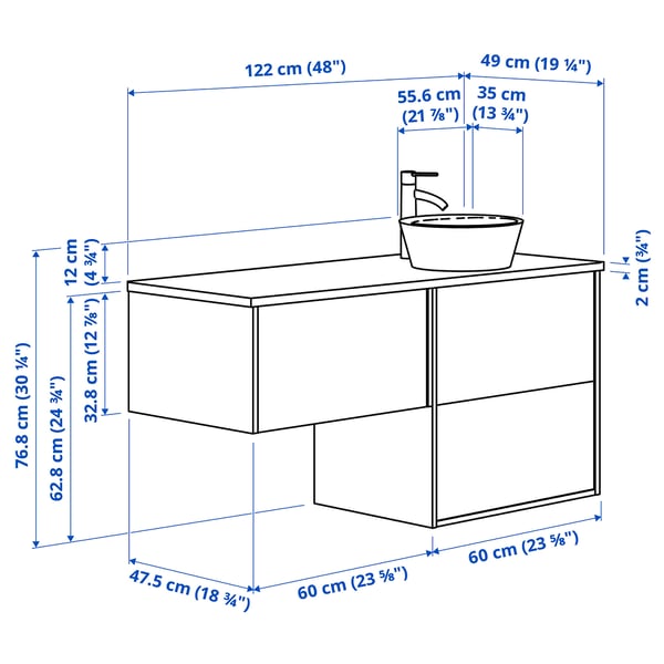 Illustration with measurements for the product: ÄNGSJÖN.