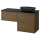 Modern bathroom vanity: ÄNGSJÖN, oak, black glass basin, wall-mounted, sleek design.