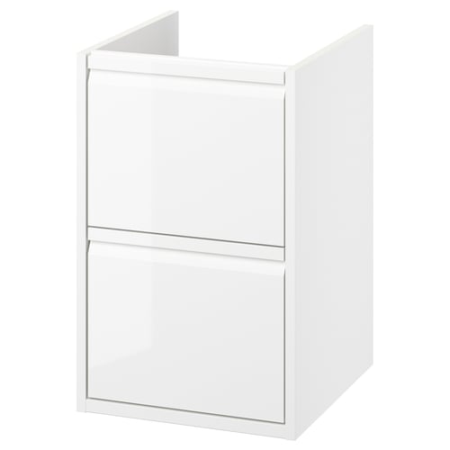 ÄNGSJÖN white bathroom cabinet, sleek minimalist design, wall-mount or countertop style, with two full-width drawers protected from water damage.