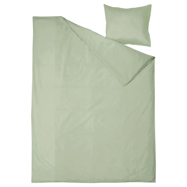 ÄNGSLILJA green duvet & pillow set, soft cotton, plain design.