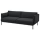 The ÄPPLARYD sofa is a dark grey, modern, rectangular sofa with metal legs and cushioned seats and backrest.