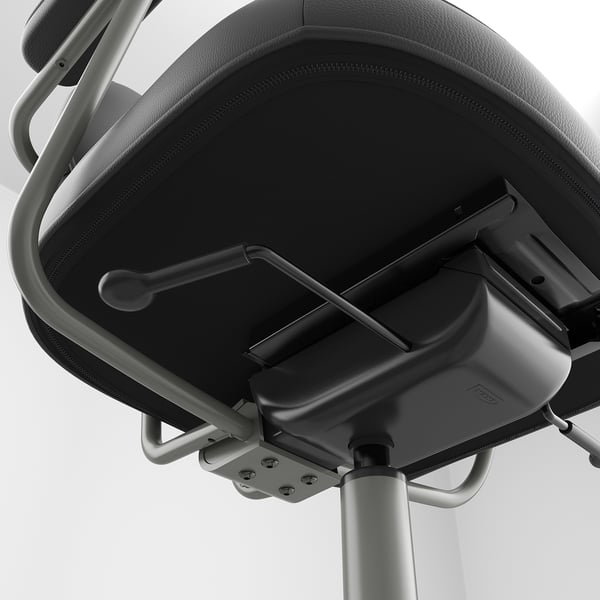 Modern office chairs with sleek base, metal frame, and leather.