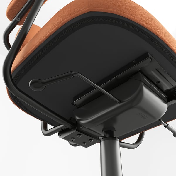 Ergonomic chair undercarriage: robust metal base, adjustable parts, padded seat.