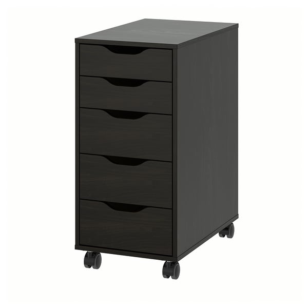 A black ALEX drawer unit with five drawers on wheels. Modern, mobile storage for an organised workspace.