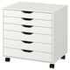 White ALEX cabinet with six drawers on wheels, sleek and modern design, finished on all sides.