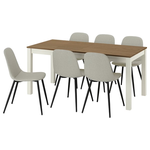 ÅLHULT / NORDMANSSKÄR Table and 6 chairs, beige/brown/Tonerud grey black, 170/220x80 cm