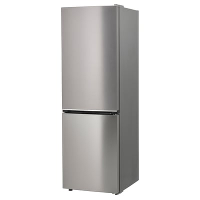 Stainless steel fridge with hidden handles.