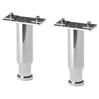 Two ALMAÅN legs, stainless steel, cylindrical, for bathroom cabinets or similar furniture.