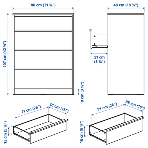ANKARUDDEN Chest of 4 drawers, oak effect, 80x48x107 cm