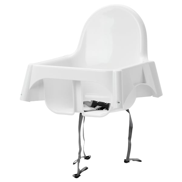 A white ANTILOP high chair made of polypropylene plastic, with a square seat, curved backrest, and adjustable legs.