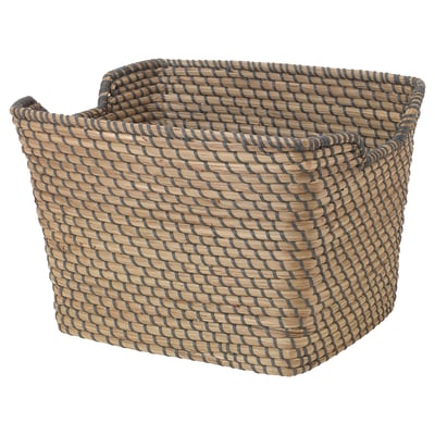 ÅSUNDEN hand-braided seagrass basket, beige/black, square shape, natural, decorative.