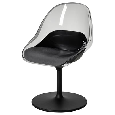 BALTSAR chair, black w/ clear seat shell, curved design, comfy seat, swivel base.
