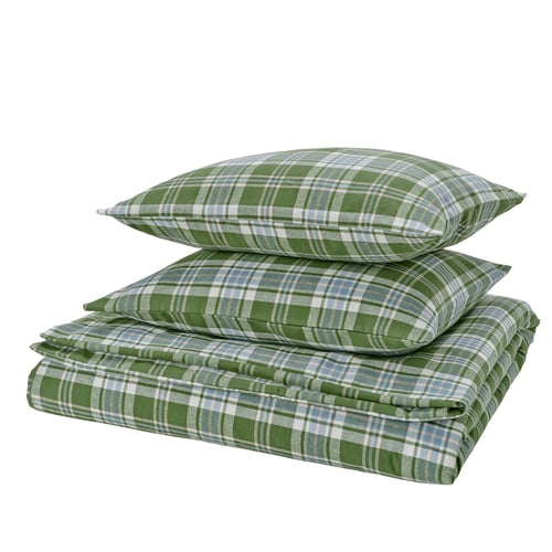 BANBJÖRNBÄR Duvet cover and 2 pillowcases, dark green/check, 240x220/50x60 cm