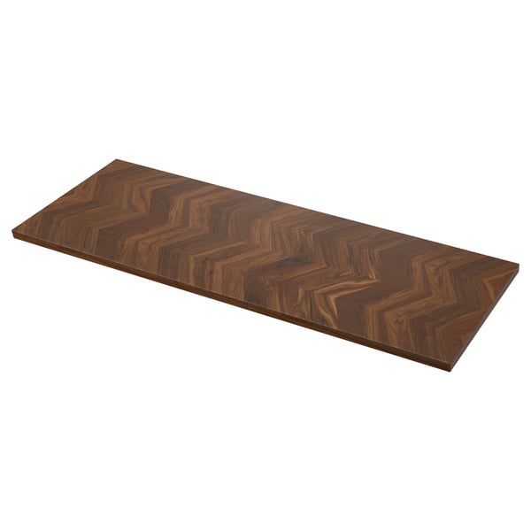 Brown chevron-patterned wooden countertop, durable & easy to maintain.