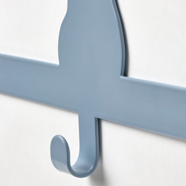Close-up of light blue coated metal hook with smooth finish, part of barndrom series.