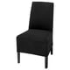 A black BERGMUND chair with a sleek, modern design, featuring velvet fabric and sturdy wooden legs.