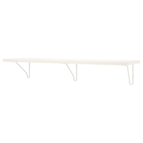 A BERGSHULT white wall shelf with metal brackets.