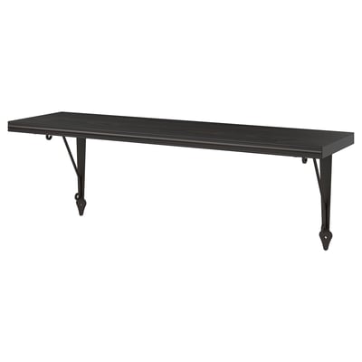 Black wall shelf BERGSHULT. Rectangular with bevelled edge, made of particleboard and metal legs.