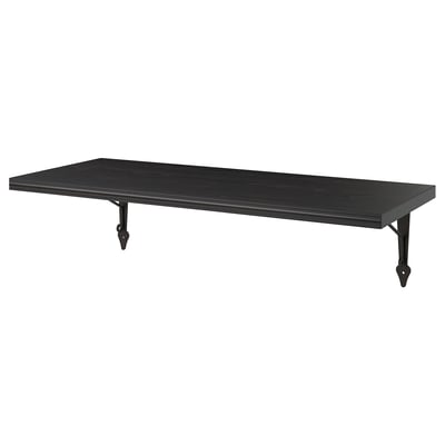 The BERGSHULT wall shelf dark brown particleboard with metal brackets for support.
