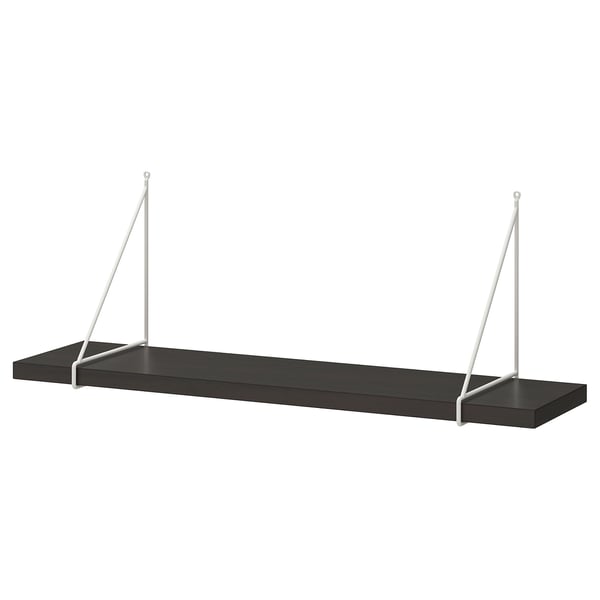 A BERGSHULT black wall shelf with white metal brackets, rectangular shape, sleek design.