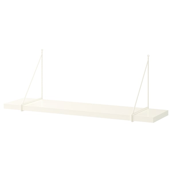 Berghsult white wall shelf, rectangular, bevelled edge, metal brackets.
