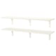 Two white BERGSHULT wall shelves, rectangular, with bevelled and smooth edges.