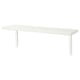 An ikea BERGSHULT white wall shelf with metal brackets. It is rectangular, with one beveled and one smooth edge.